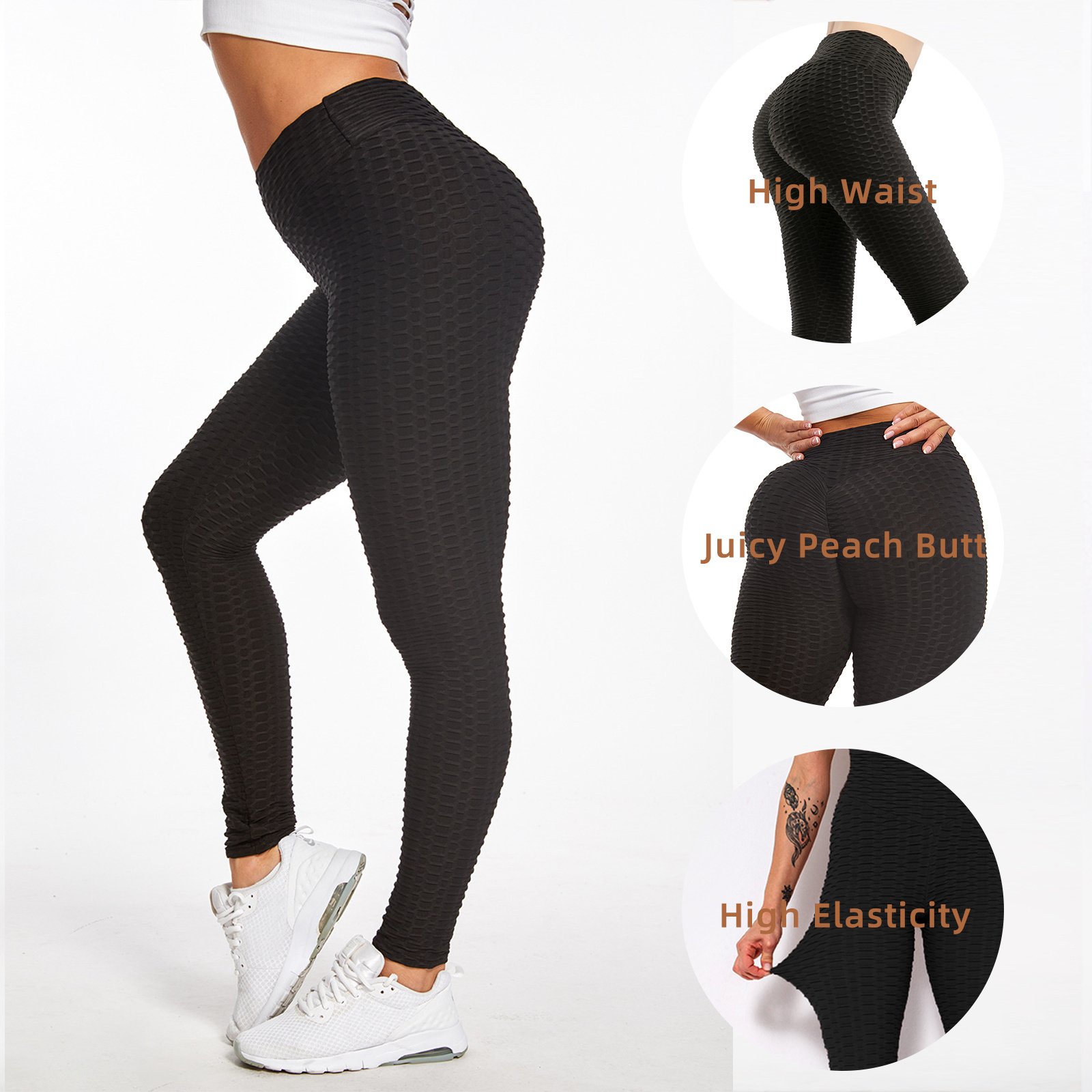 Black & White Workout Pants Bubble Textured Leggings - Go-shira